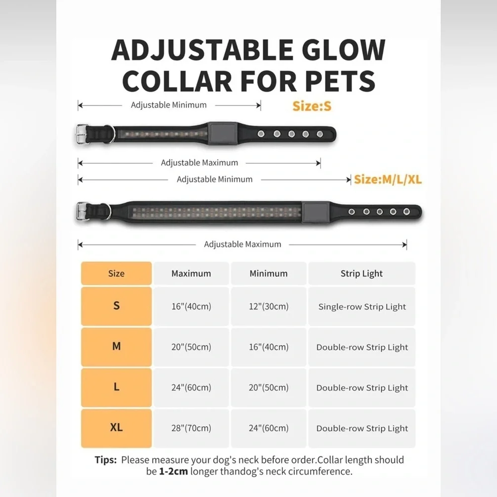 MEGAPAWS LED Dog Collar, Black, Extra Large: 24 to 28-in neck, 1.75-in wide
